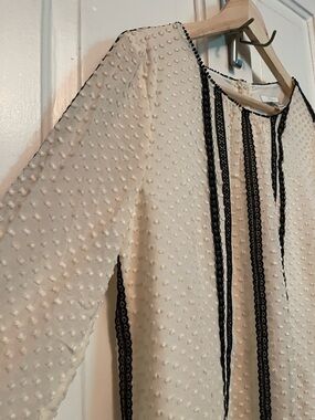 J. Crew Cream Swiss Dott Chiffon Blouse with Black Trim